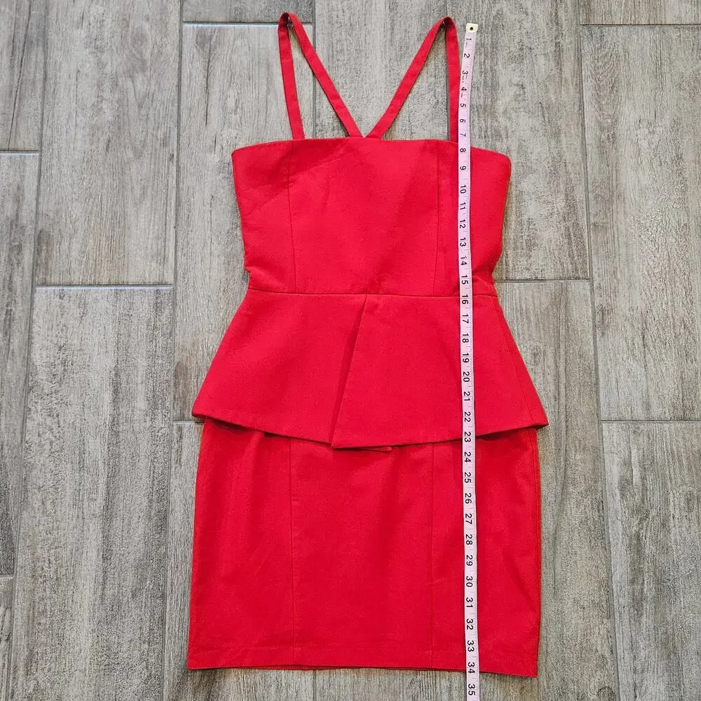 AQ/AQ Nielsen Peplum Mini Dress Women’s 4 Red‎ Structured Cocktail Dress NEW